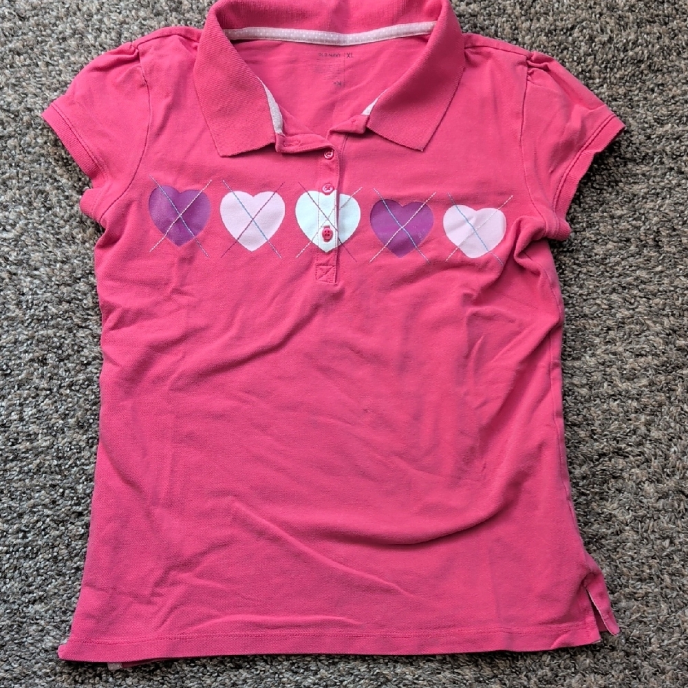 Old Navy Pink Heart Graphic Kids Polo Shirt